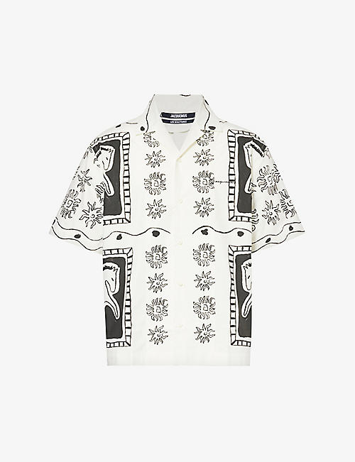 JACQUEMUS: La chemise abstract-print boxy-fit linen shirt