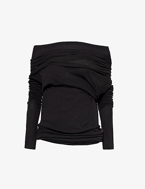 ENTIRE STUDIOS: Bound off-the-shoulder semi-sheer woven top