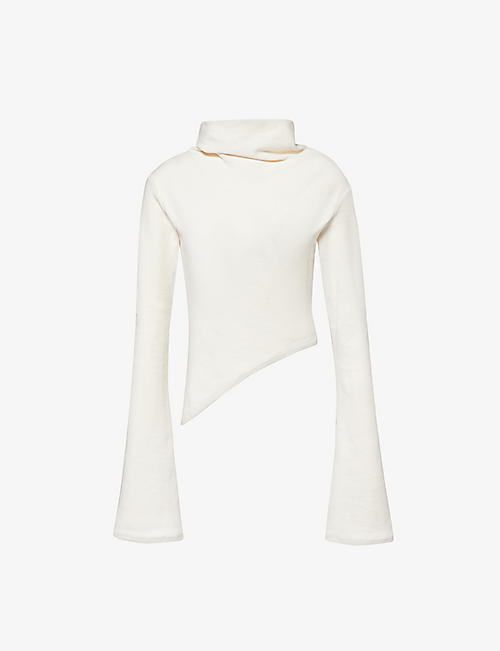ENTIRE STUDIOS: Bell roll-neck asymmetric-hem organic-cotton blend top
