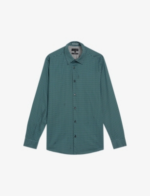 TED BAKER: Laceby geometric-print stretch-cotton shirt