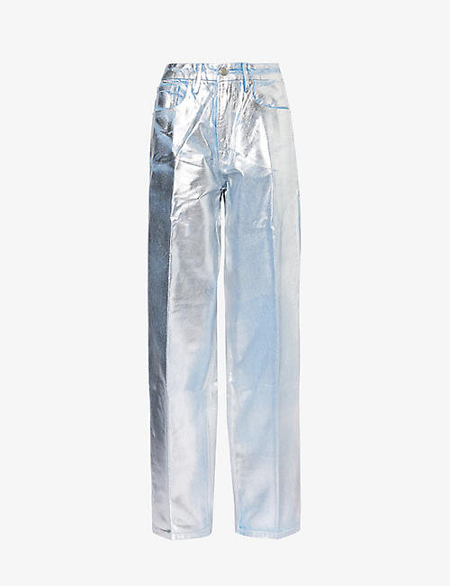 GOOD AMERICAN: Good '90s metallic relaxed-fit denim-blend jeans