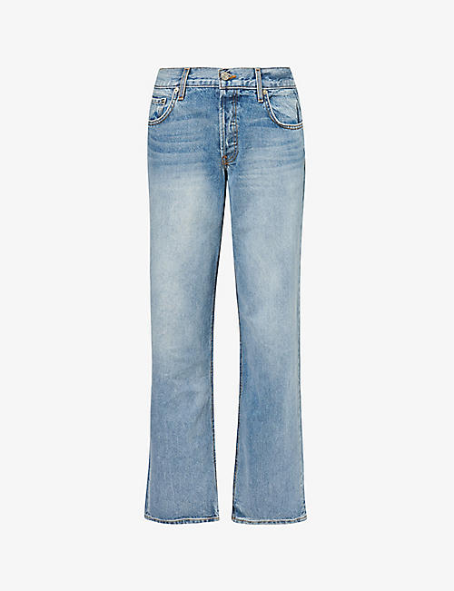 EB DENIM: Faded-wash wide-leg low-rise jeans
