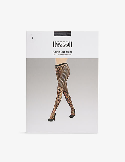 WOLFORD: Floral-lace high-rise stretch-woven tights