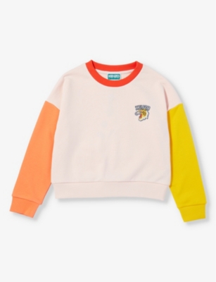KENZO: Brand-patch contrast-sleeve cotton-jersey sweatshirt 4-12 years
