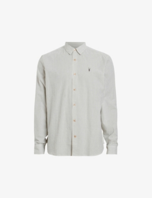ALLSAINTS: Villard logo-embroidered striped organic-cotton shirt