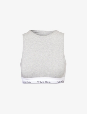 CALVIN KLEIN: Branded-waistband unlined cotton-blend bralette