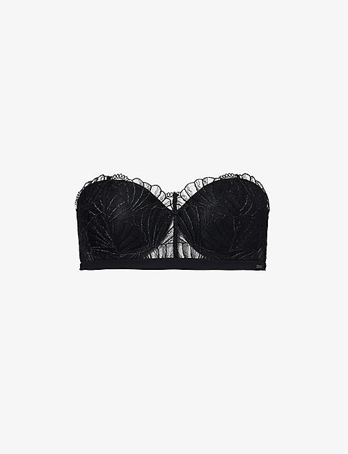 CALVIN KLEIN: Floral-lace underwired padded bandeau bra