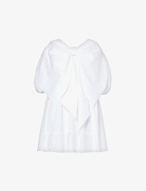 SIMONE ROCHA: Bow-embellished puff-sleeve cotton mini dress