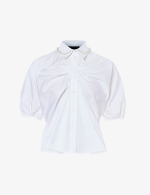 SIMONE ROCHA: Bow-embellished puffed-sleeve cotton shirt