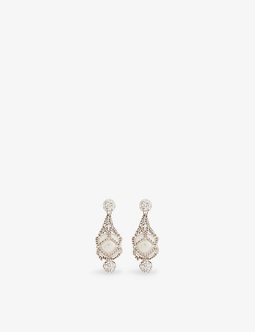 GIVENCHY: Pearling silver-tone brass crystal and faux-pearl earrings