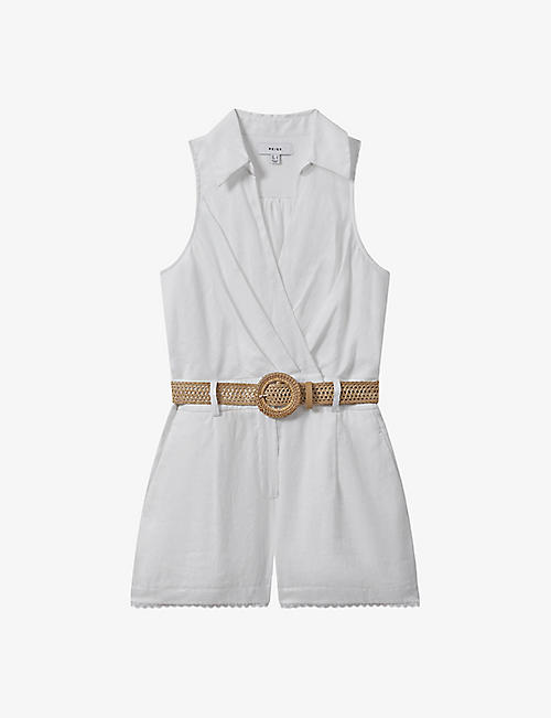 REISS: Mila contrast-belt linen jumpsuit