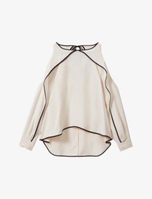REISS: Daria cold-shoulder cut-out stretch-woven blouse