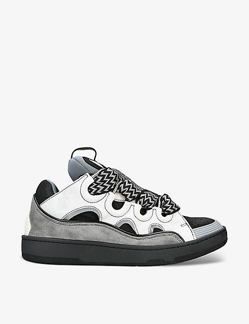 LANVIN: Curb multi-lace leather, suede and mesh trainers