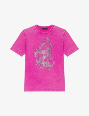 MAJE: Rhinestone-embroidered short-sleeve cotton T-shirt