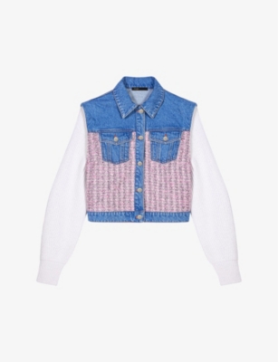 MAJE: Batri contrast-sleeve tweed cotton-blend jacket