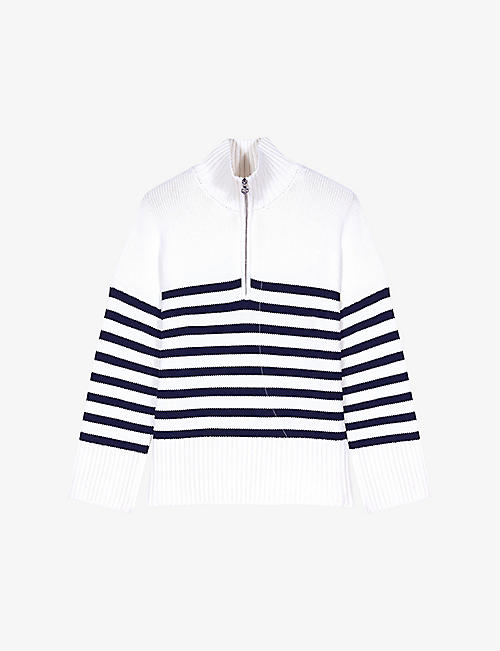 MAJE: Zip-neck striped knitted jumper