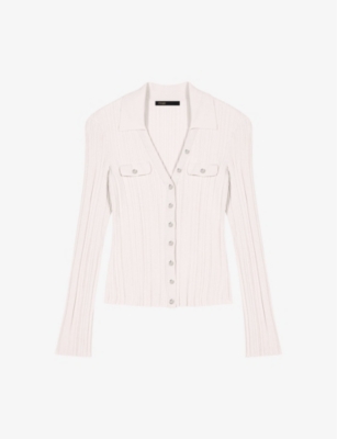 MAJE: Collared long-sleeve ribbed stretch-knit cardigan