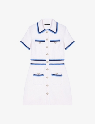 MAJE: Contrast-trim short-sleeve stretch cotton-blend mini dress