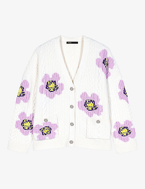 MAJE: Flower-motif relaxed-fit stretch-knit cardigan