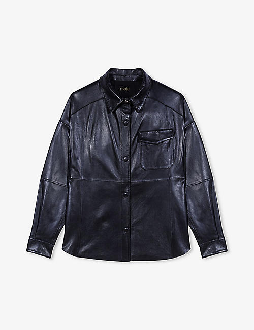 MAJE: Patch-pocket leather shirt