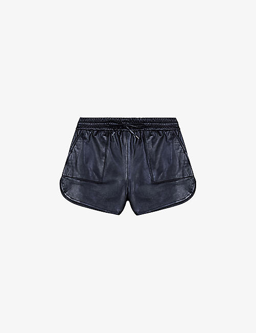 MAJE: High-rise elasticated-waist leather shorts