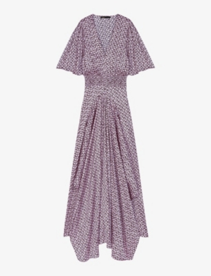 MAJE: Graphic-print shirred-waist woven midi dress