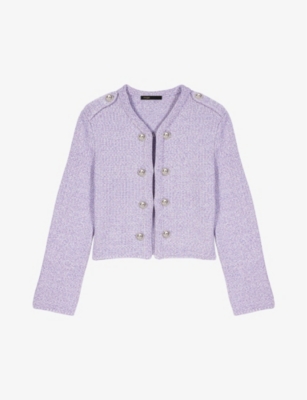 MAJE: Button-embellished tweed stretch-knit cardigan