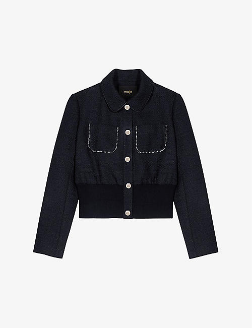 MAJE: Chain-trim patch-pocket tweed jacket