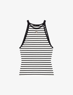 MAJE: Clover-embellished striped stretch-cotton top