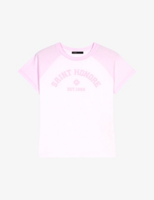 MAJE: Logo text-embroidered cotton T-shirt