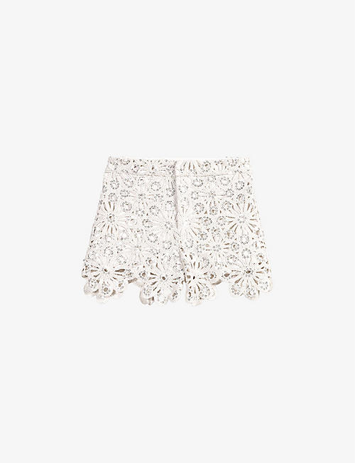 MAJE: Floral and sequin-embellished guipure shorts