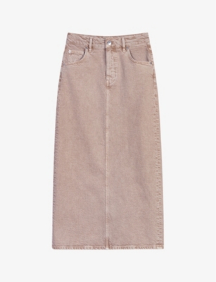 MAJE: Faded-wash straight-fit stretch-denim maxi skirt