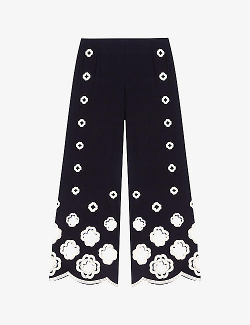 MAJE: Clover-cutout wide-leg high-rise stretch-crochet trousers