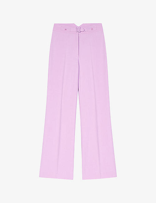 MAJE: Pressed-crease belted wide-leg mid-rise stretch-woven trousers