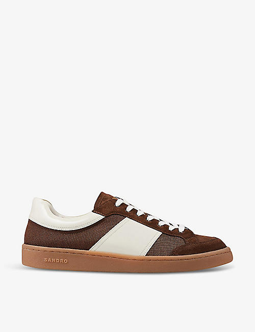 SANDRO: Logo-print leather and mesh low-top trainers