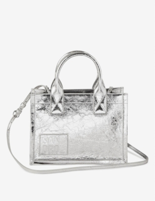SANDRO: Kasbah small metallic-leather tote bag