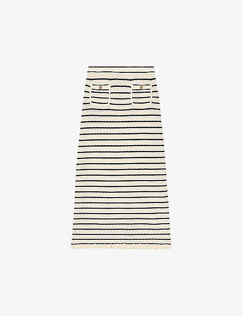 SANDRO: Moline striped stretch-knit midi skirt