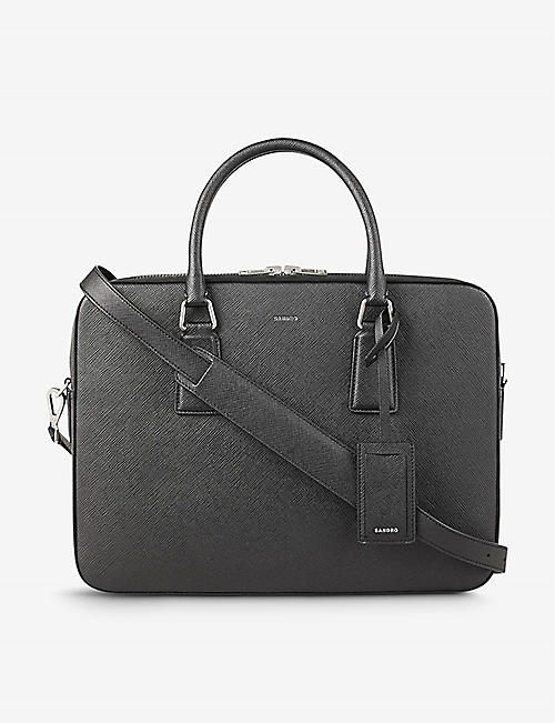 SANDRO: Large logo-embossed faux-leather briefcase
