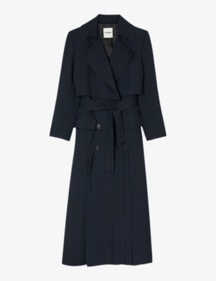 SANDRO: Oversized-lapel belted woven trench coat