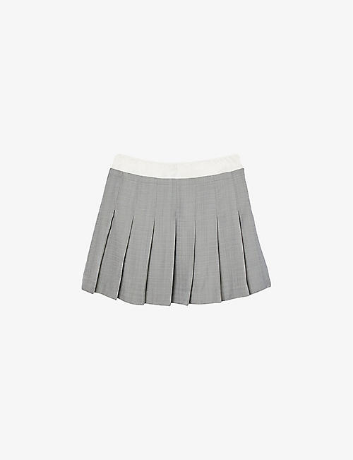 SANDRO: Satin-waist high-rise pleated woven mini skirt