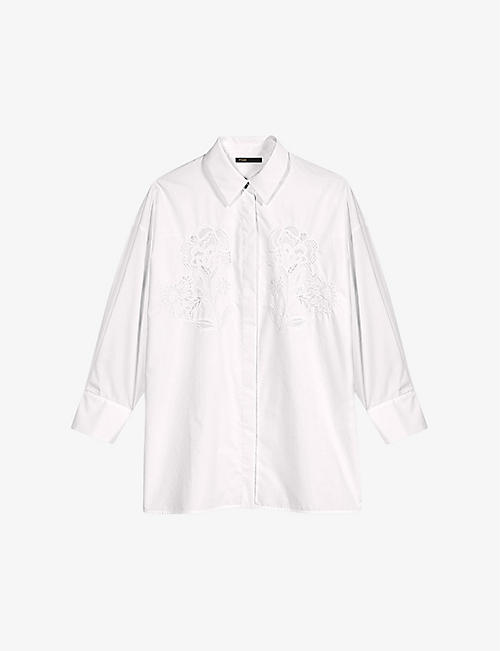 MAJE: Floral-crochet appliqué oversized cotton-poplin shirt