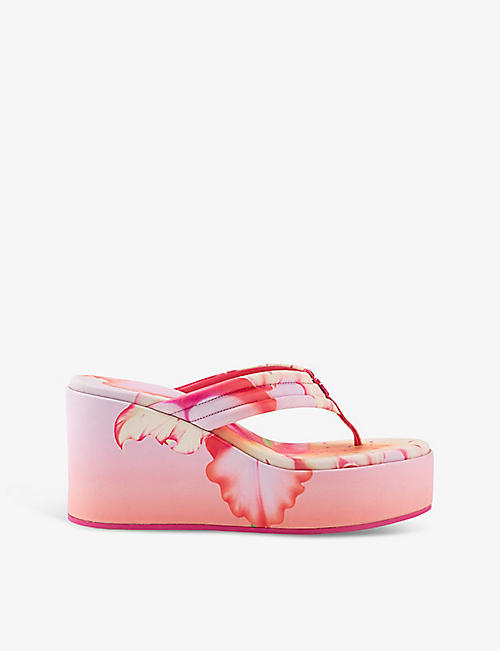 MAJE: Flower-print woven wedge sandals