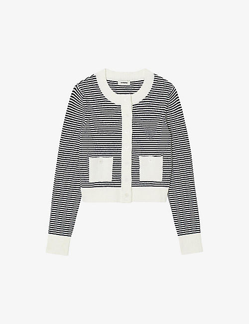 SANDRO: Striped terry-textured stretch-knit cardigan