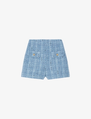 SANDRO: Button-embellished high-rise tweed shorts