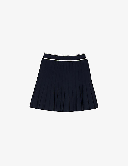 SANDRO: Contrast-stripe elasticated-waist pleated stretch-woven mini skirt