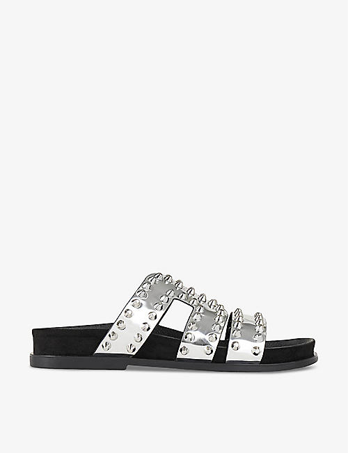 SANDRO: Rivet-embellished metallic flat leather sandals