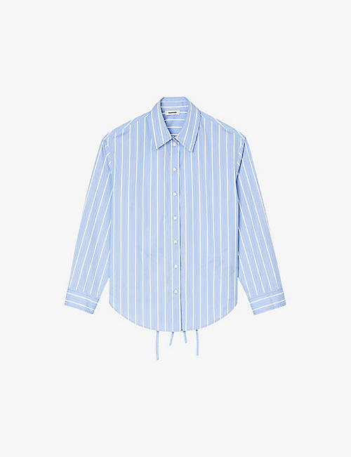 SANDRO: Lace-embroidered striped cotton shirt
