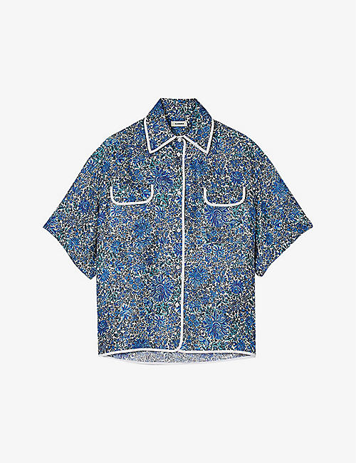 SANDRO: Floral-print relaxed-fit silk shirt