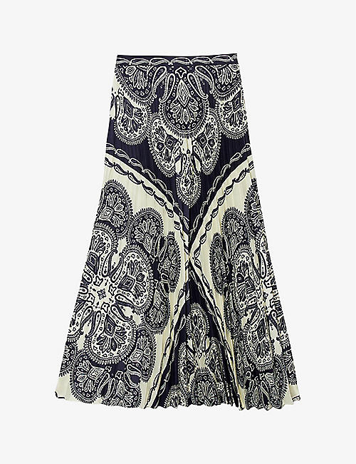 SANDRO: Henne Bandana-pattern pleated woven maxi skirt