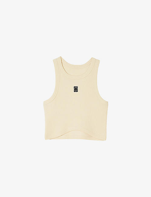 SANDRO: Logo-embroidered cropped cotton vest